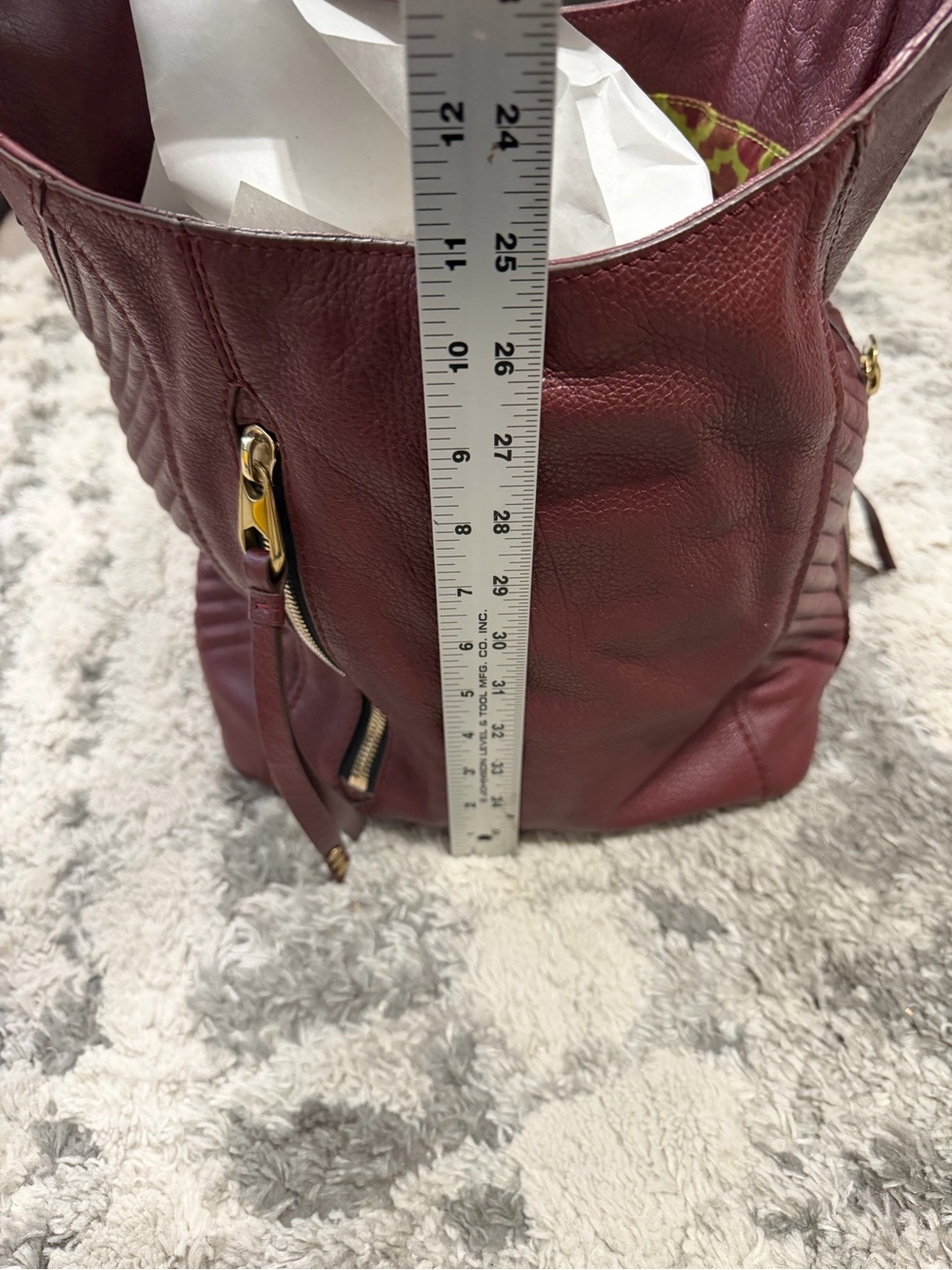 Oryany Burgundy Leather Hobo Shoulder Bag Chevron Stitch + Dust Bag - Picture 14 of 15